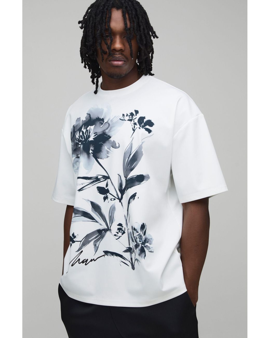 BoohooMAN Multicolor Tall Oversized Floral Printed T-Shirt for men