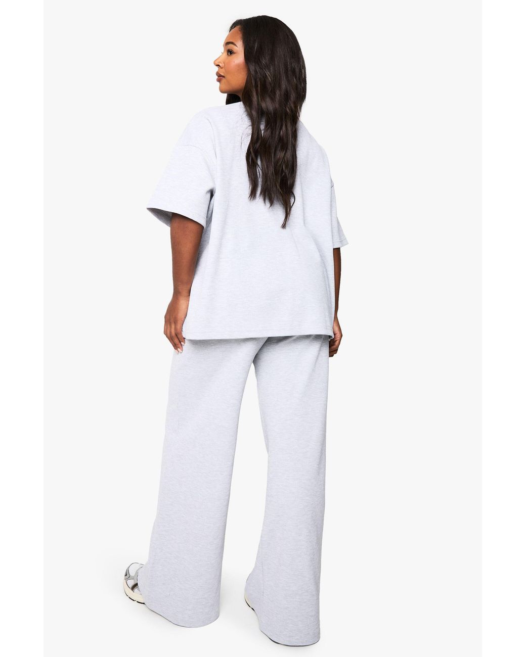 Boohoo White Plus Drawstring Waist Waffle Trouser