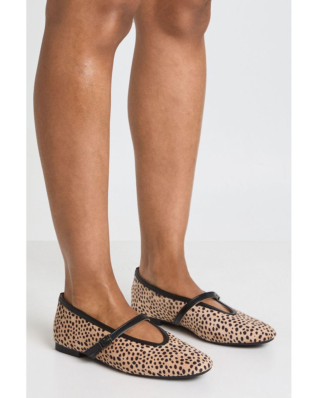 Boohoo Brown Deer Print Mary Jane Ballet Flats