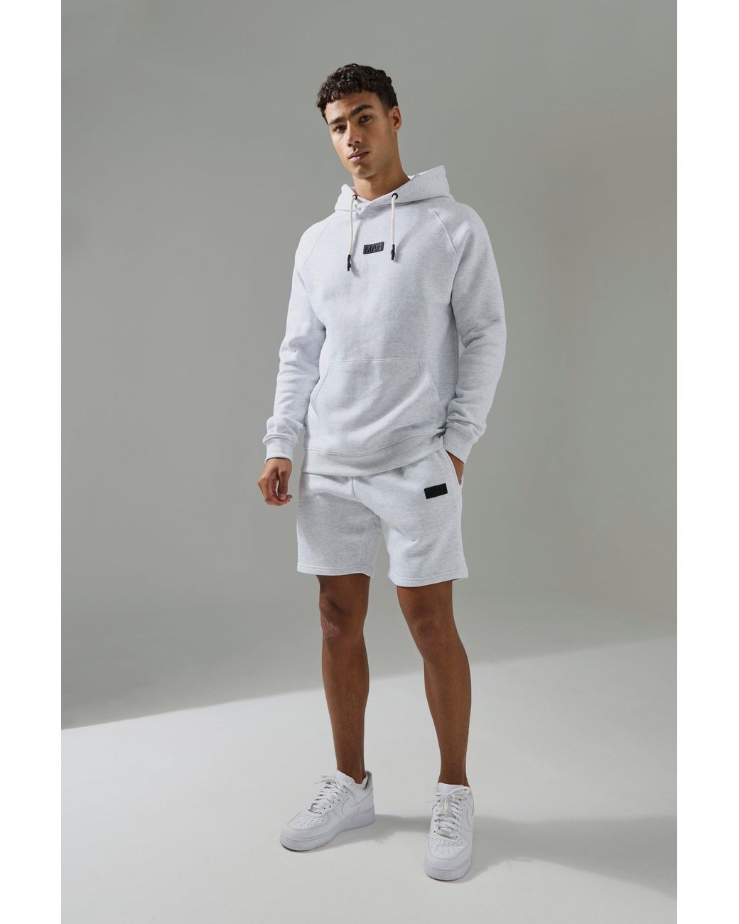 BoohooMAN Gray Active Regular Fit Hoodie & Short Tracksuit for men