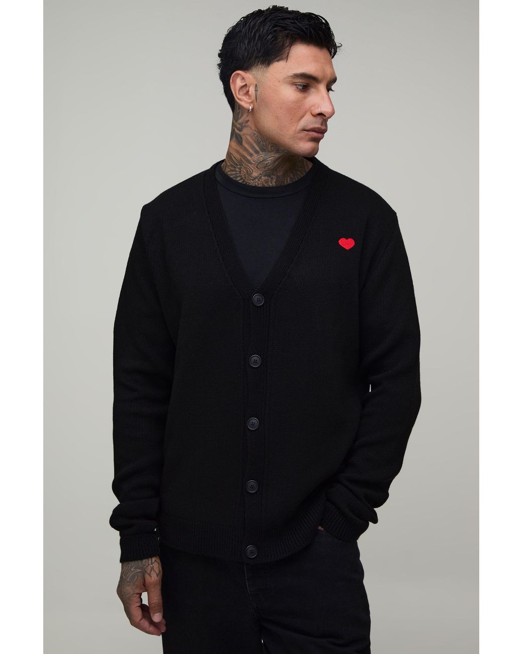BoohooMAN Blue Tall Regular Fit Embroidered Knitted Cardigan for men