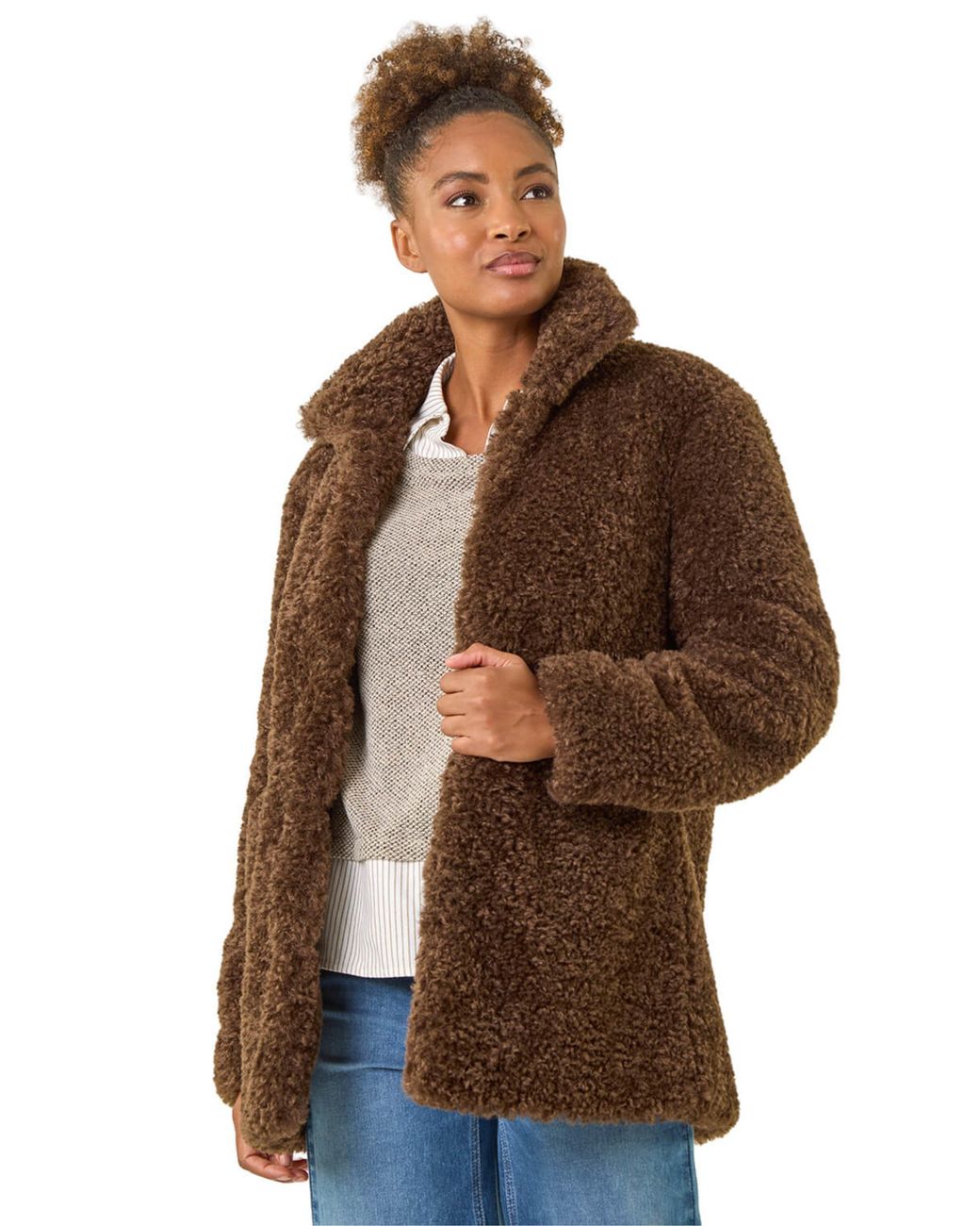 Roman Brown Curly Soft Borg Coat