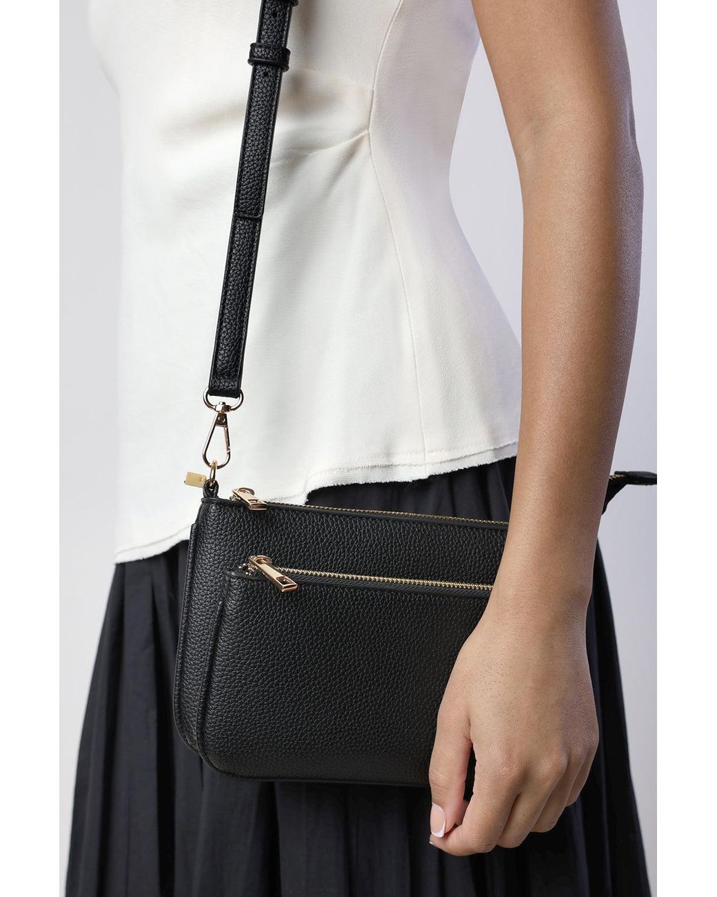 Where's That From Black Elani Small Double Zip Cross Body Bag