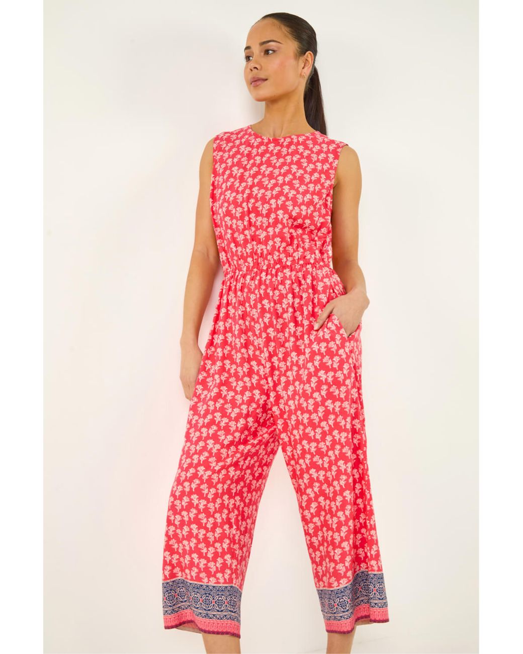 Roman Red Petite Printed Cropped Jumpsuit