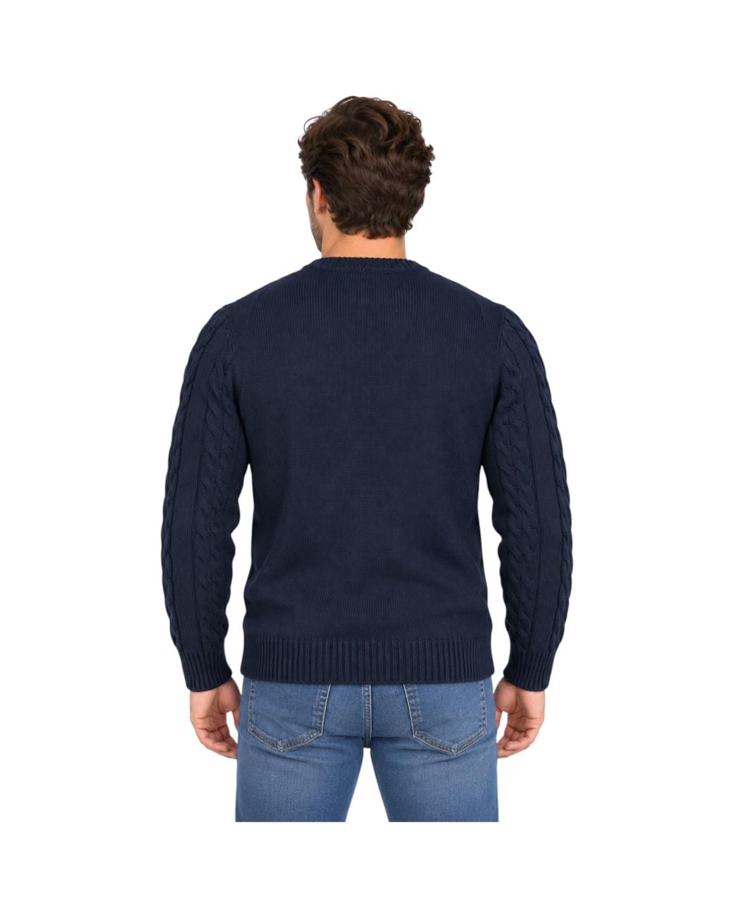Marks & Spencer Blue M&S Cable Knit Sweatshirt Chunky Crew Neck Pullover Cotton Warm Soft Jumper for men
