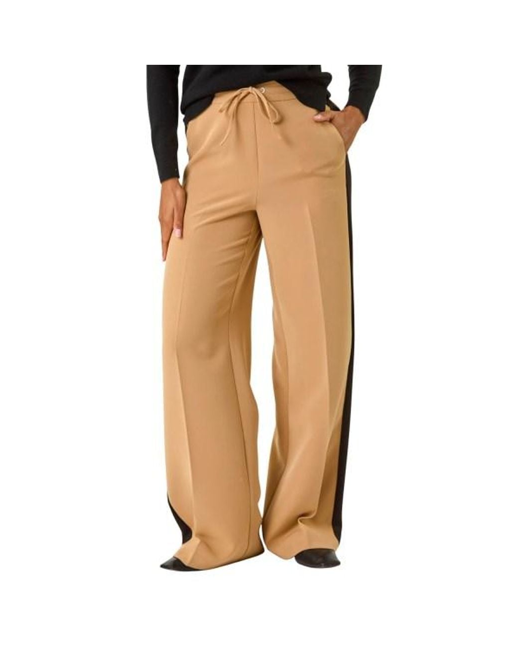 Roman Brown Side Stripe Wide Leg Trouser