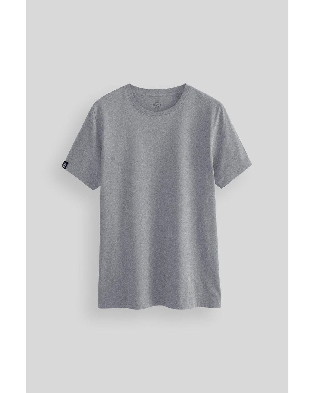 TOMMY LIFE Gray Cotton Elastane Crew Neck T-Shirt for men