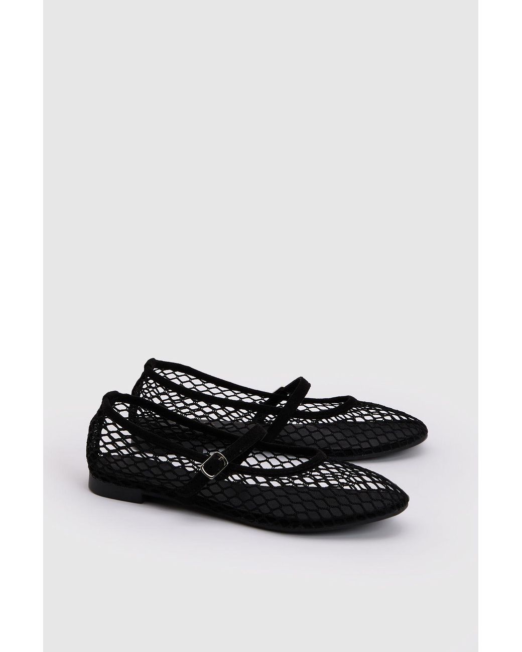 Oasis Black Tilly Mesh Mary-Jane Faux Leather Ballet Pumps