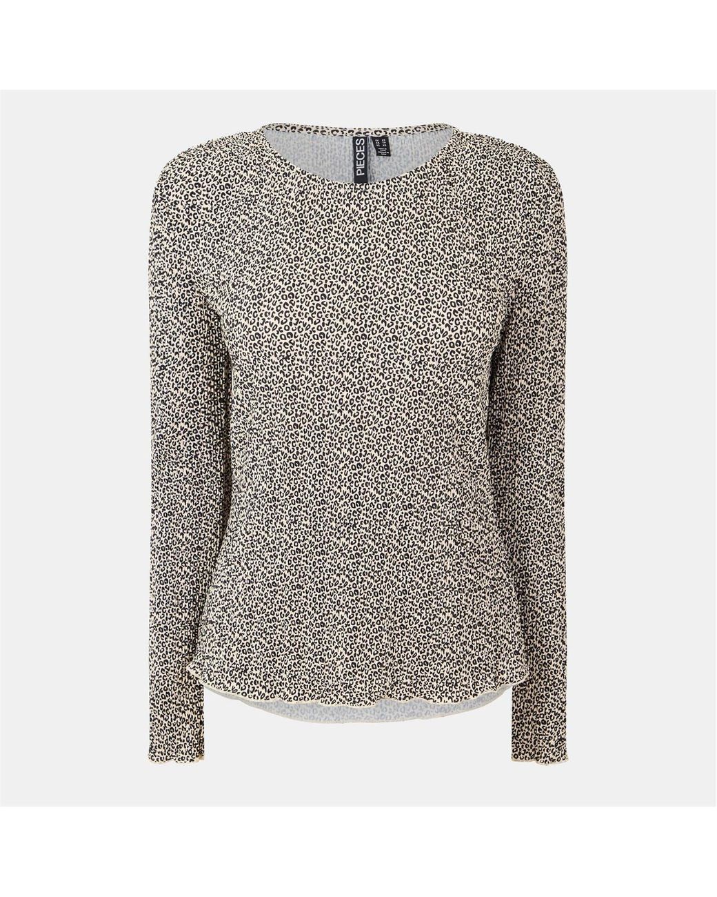 Pieces Gray Relaxed Fit Short Sleeve Crew Neck Blouse