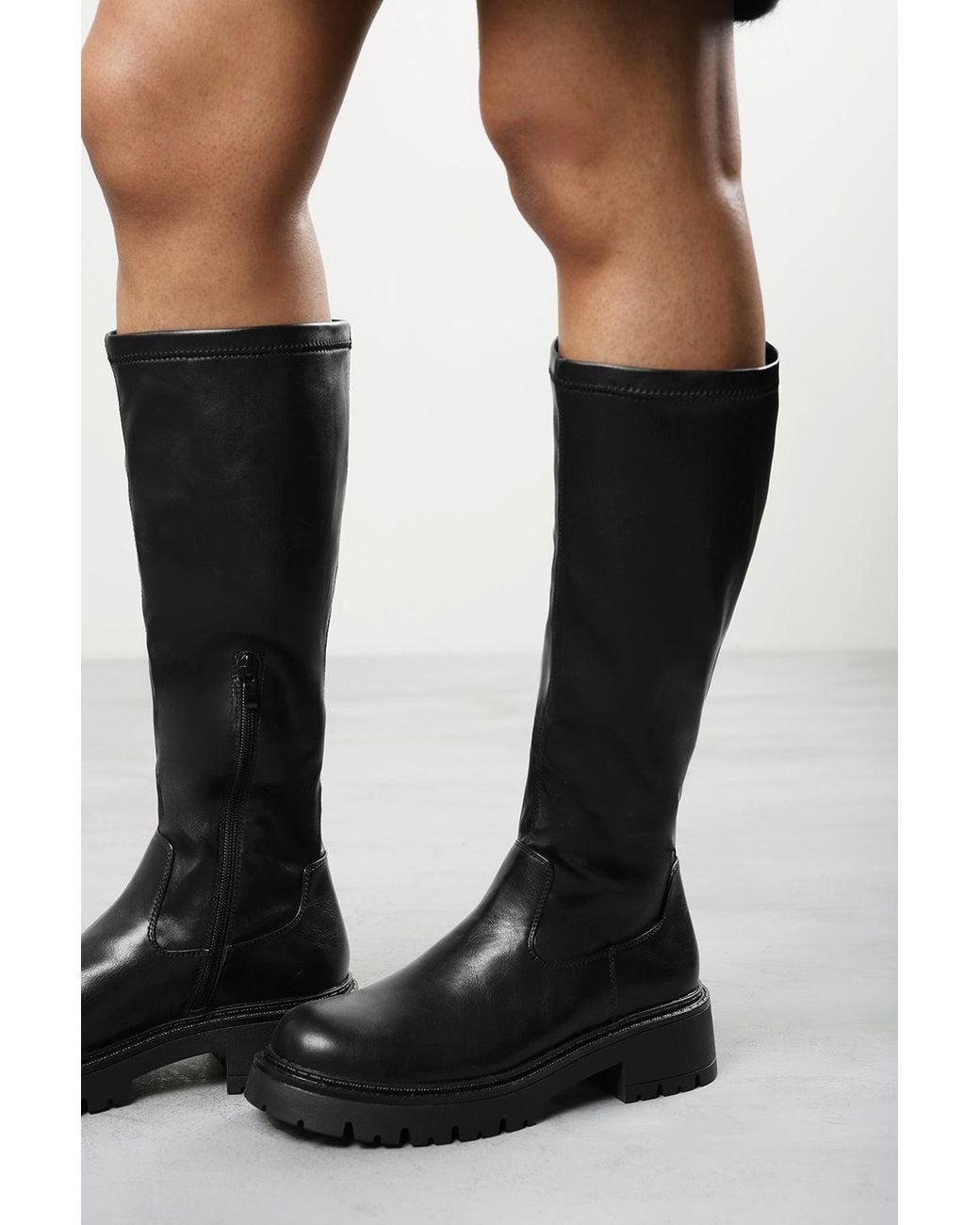 Where's That From Black Elvane Stretch Chunky Knee High Sock Boot