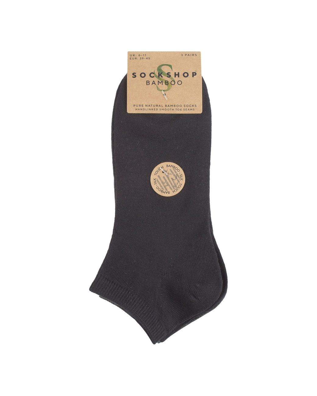 Sock Shop Black 3 Pack Plain Bamboo Trainer Liner Socks for men