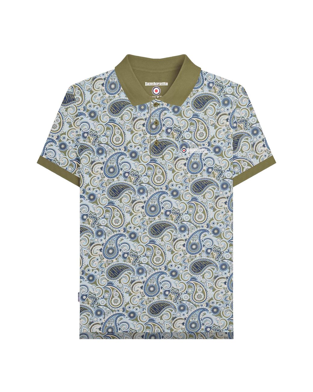 Lambretta Blue Ss25 Paisley Branded Big & Tall Polo Shirt Cotton for men