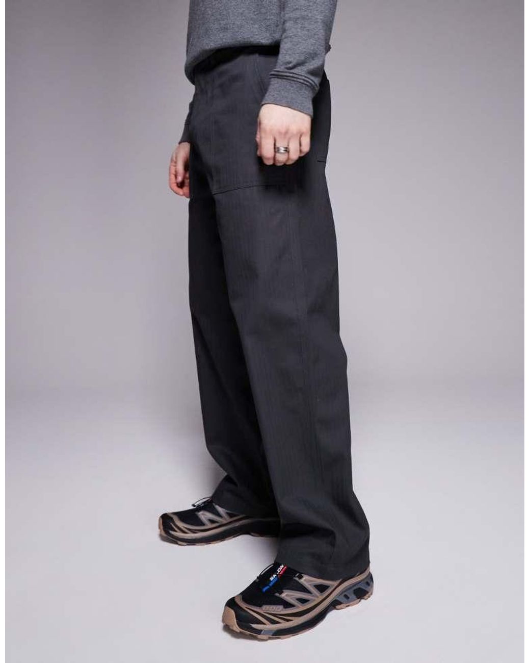 ASOS Blue Straight Leg Herringbone Trouser for men
