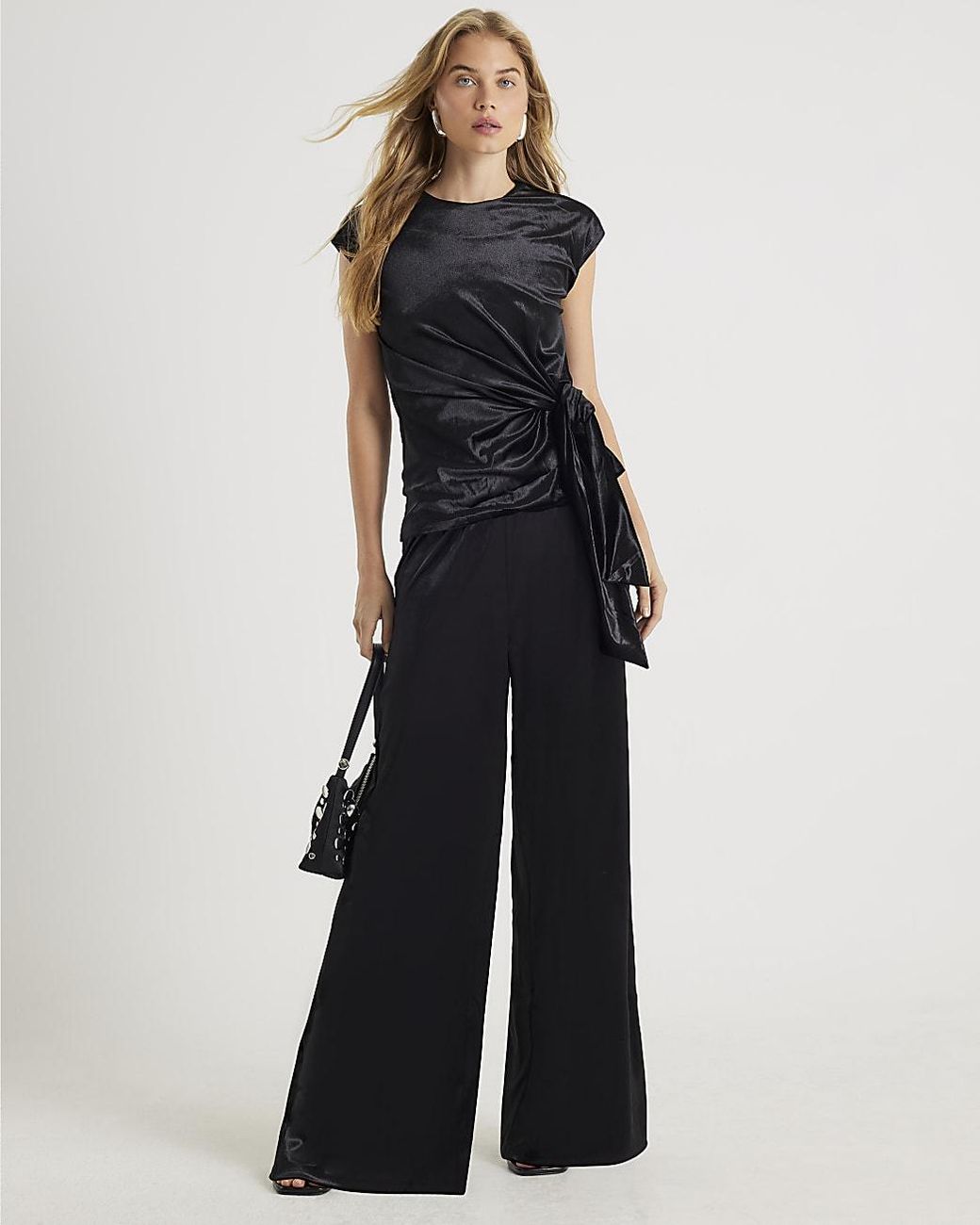 River Island Blue Joggers Trousers Velvet Wide Leg