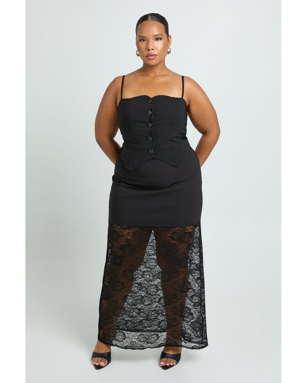 Boohoo Black Plus Lace Contrast Maxi Skirt