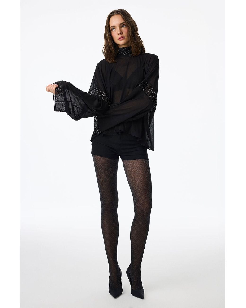 Penti Black Shiny Checked Geometric Print Tights