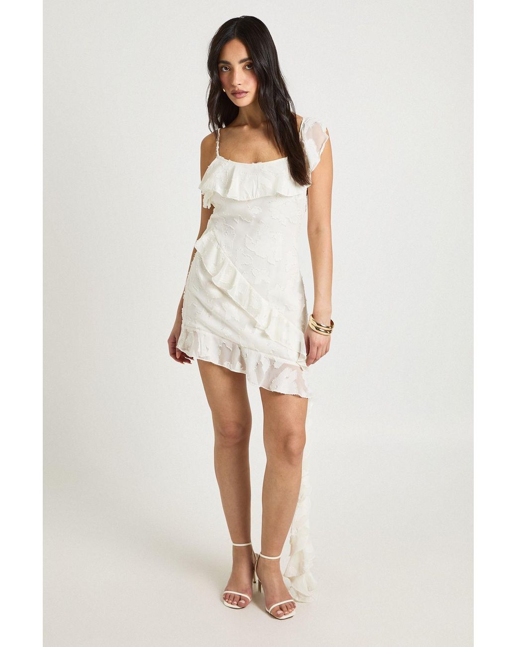 Boohoo White Floral Burnout Ruffle Detail Slip Dress