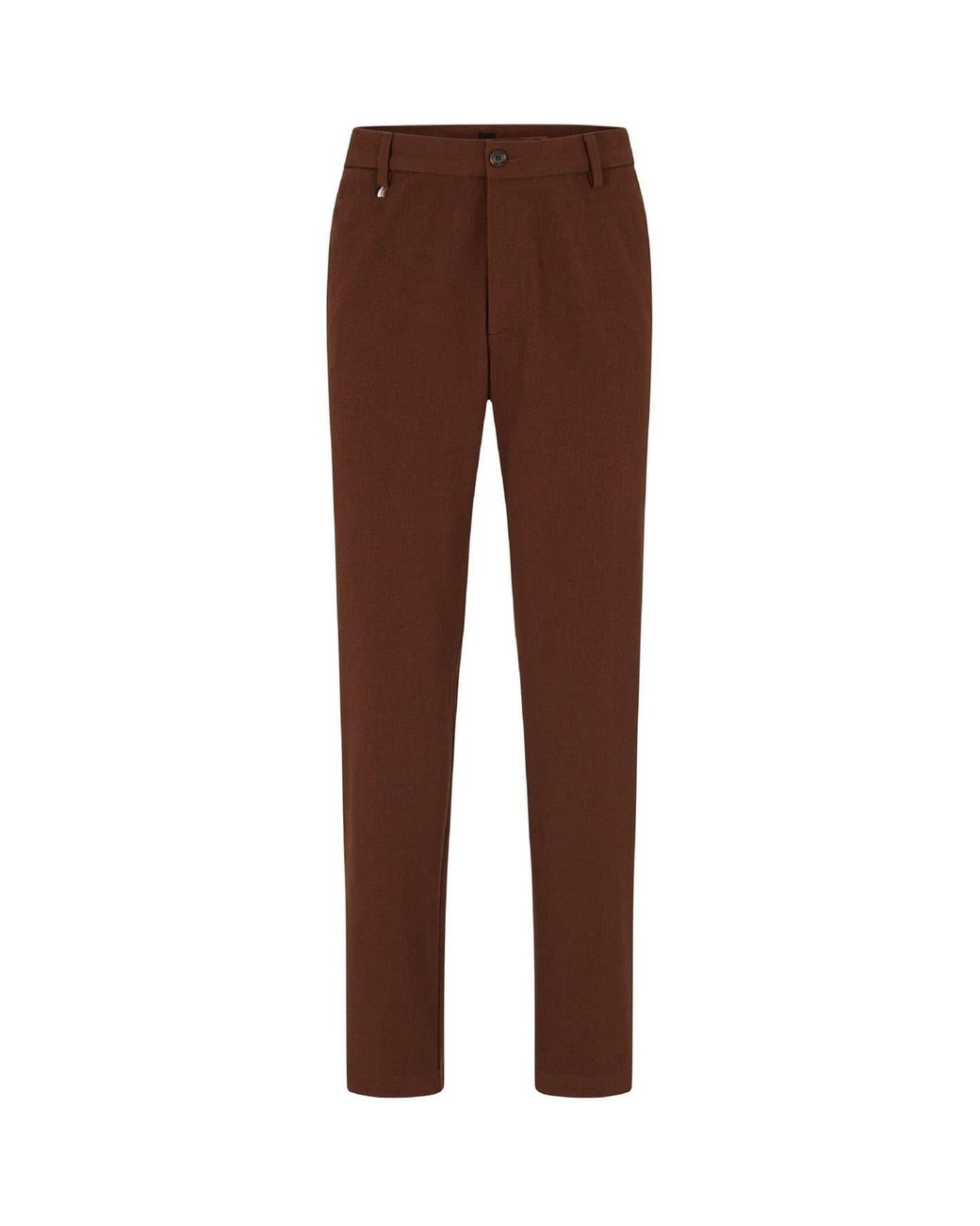 Boss Brown Kane Solid Patterned Slim Cut Trousers for men