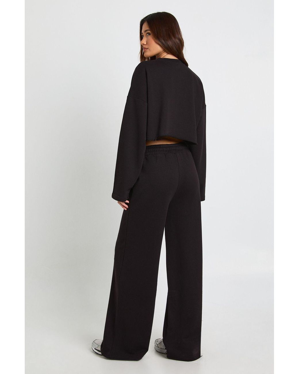 Boohoo Black Boxy Crop Sweatshirt Tracksuit