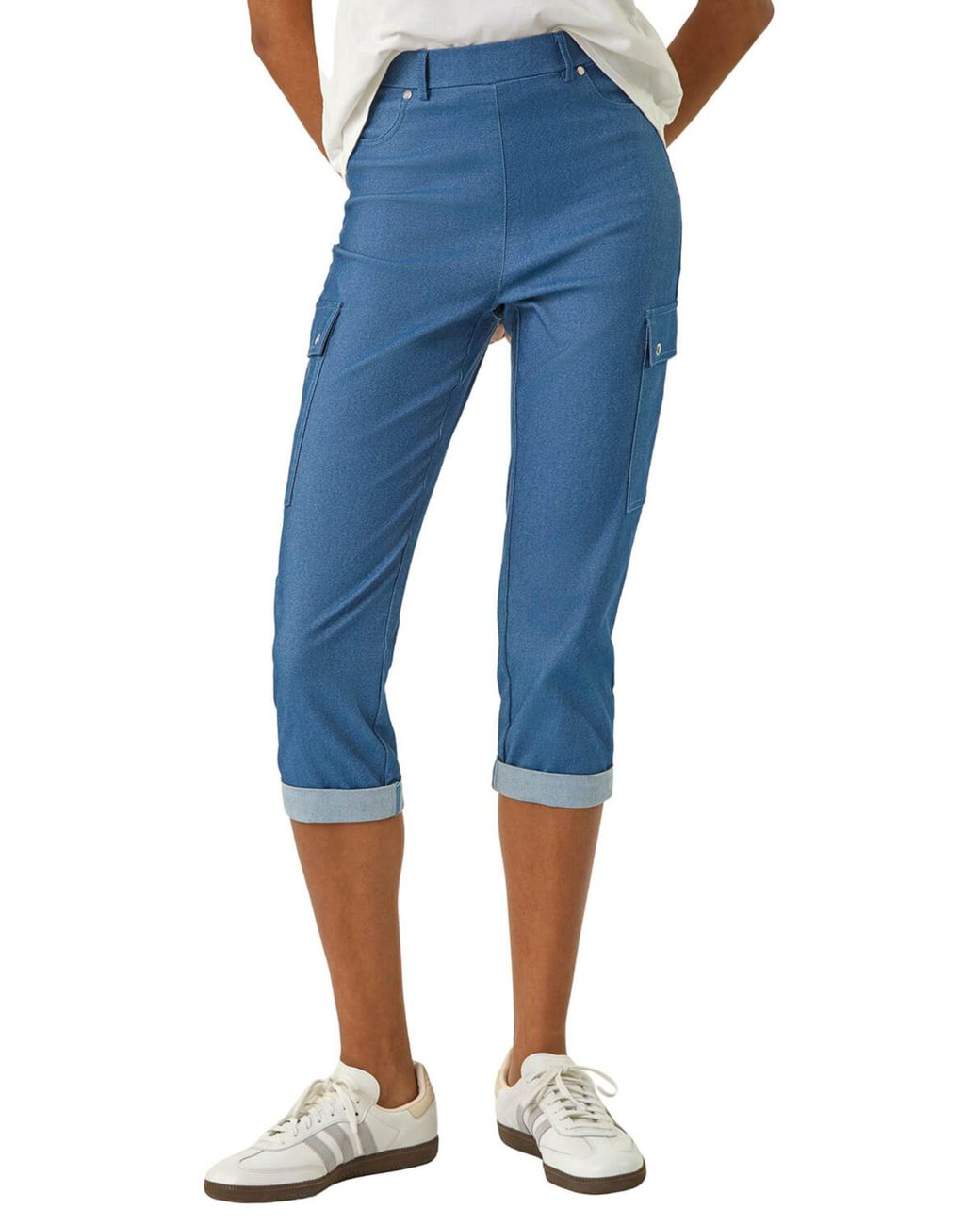 Roman Blue Turn Up Stretch Cargo Trousers