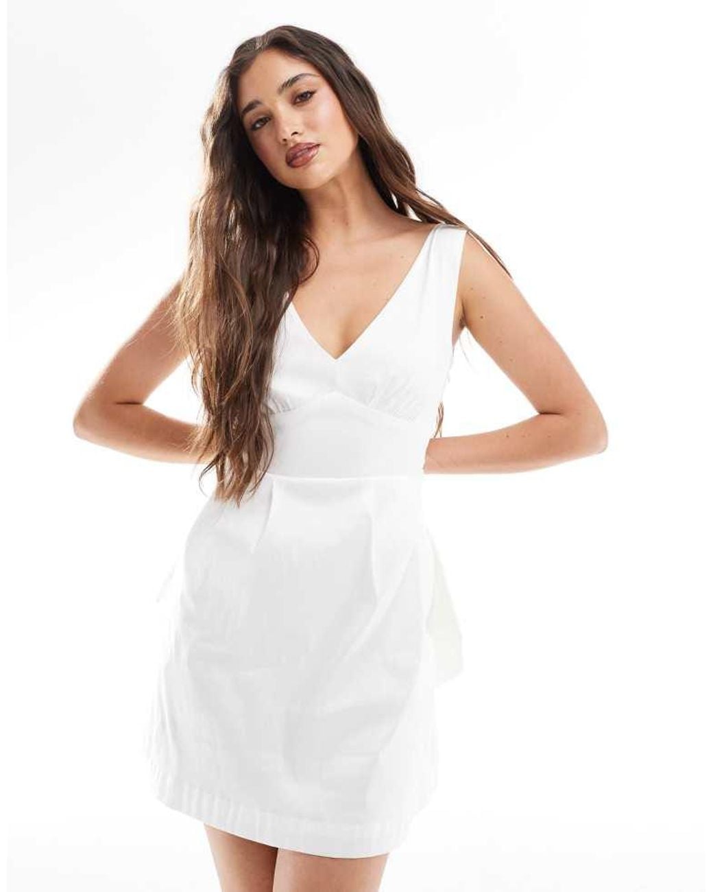 French Connection White Carey Satin Pleated Mini Dress With Bow Back