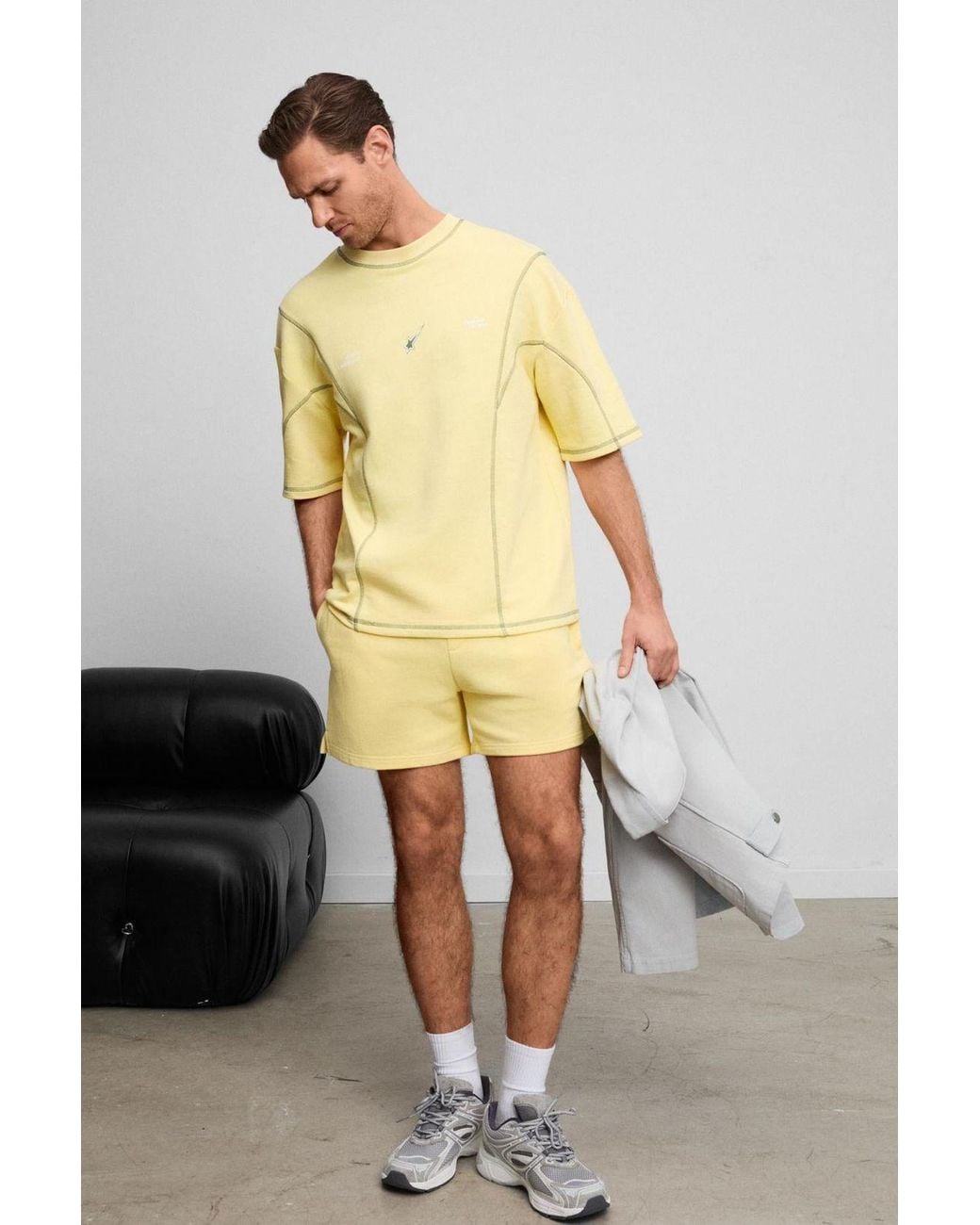 Grimelange Yellow Oversized Crew Neck Patch T-Shirt for men