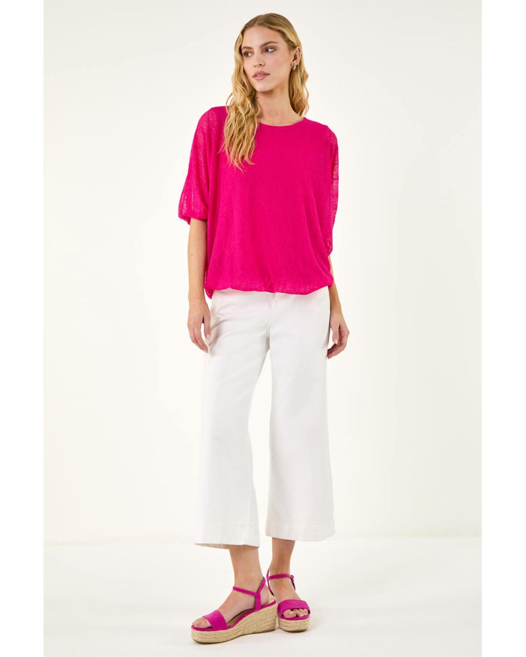 Roman Pink Mesh Bubble Hem Stretch Top