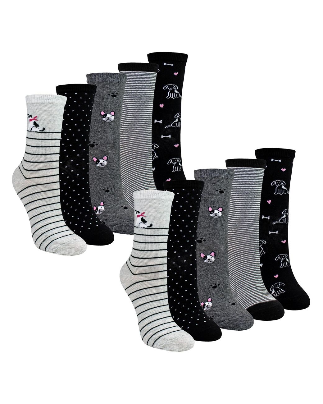 Sock Snob Black 10 Pairs Ladies Dog Patterned Socks