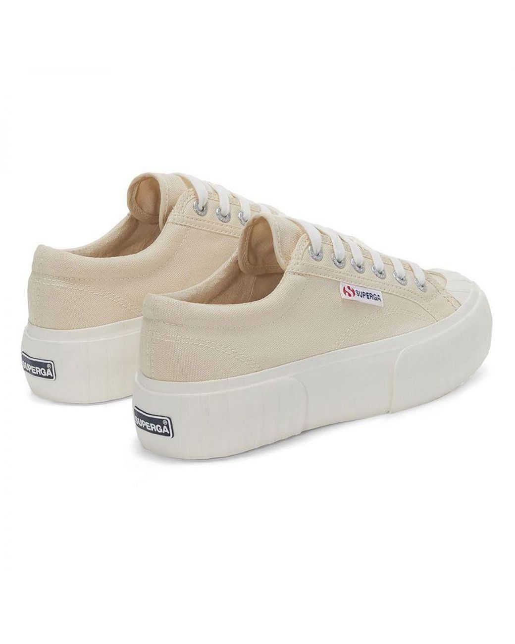 Superga White Ladies 2631 Stripe Platform Trainers Light Eggshell/Avorio)