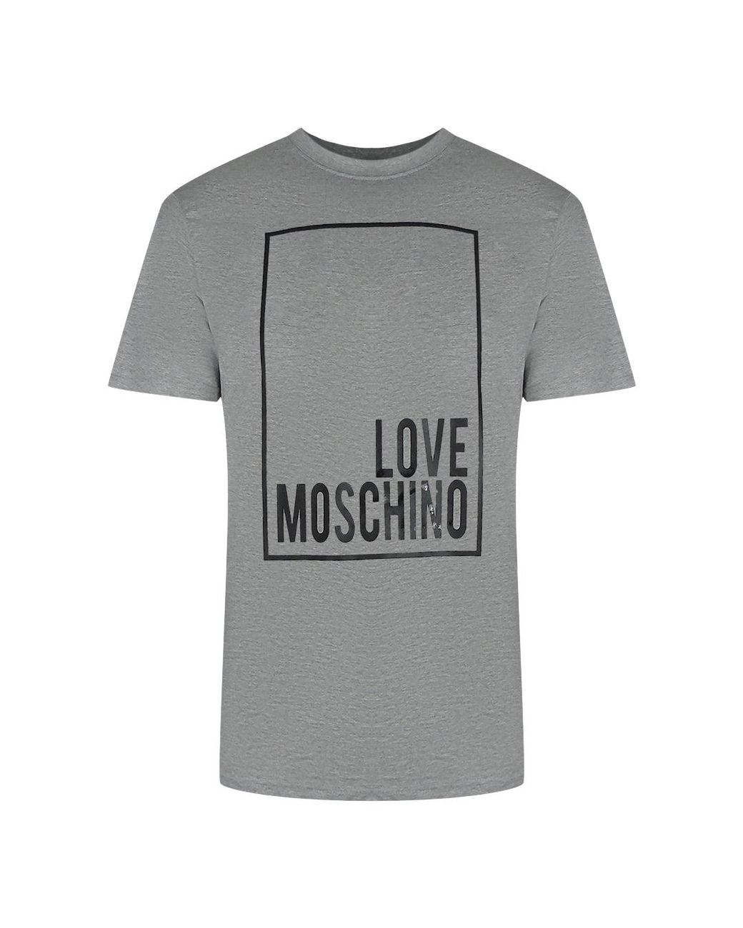 Moschino Gray Love Box Logo T-Shirt Cotton for men