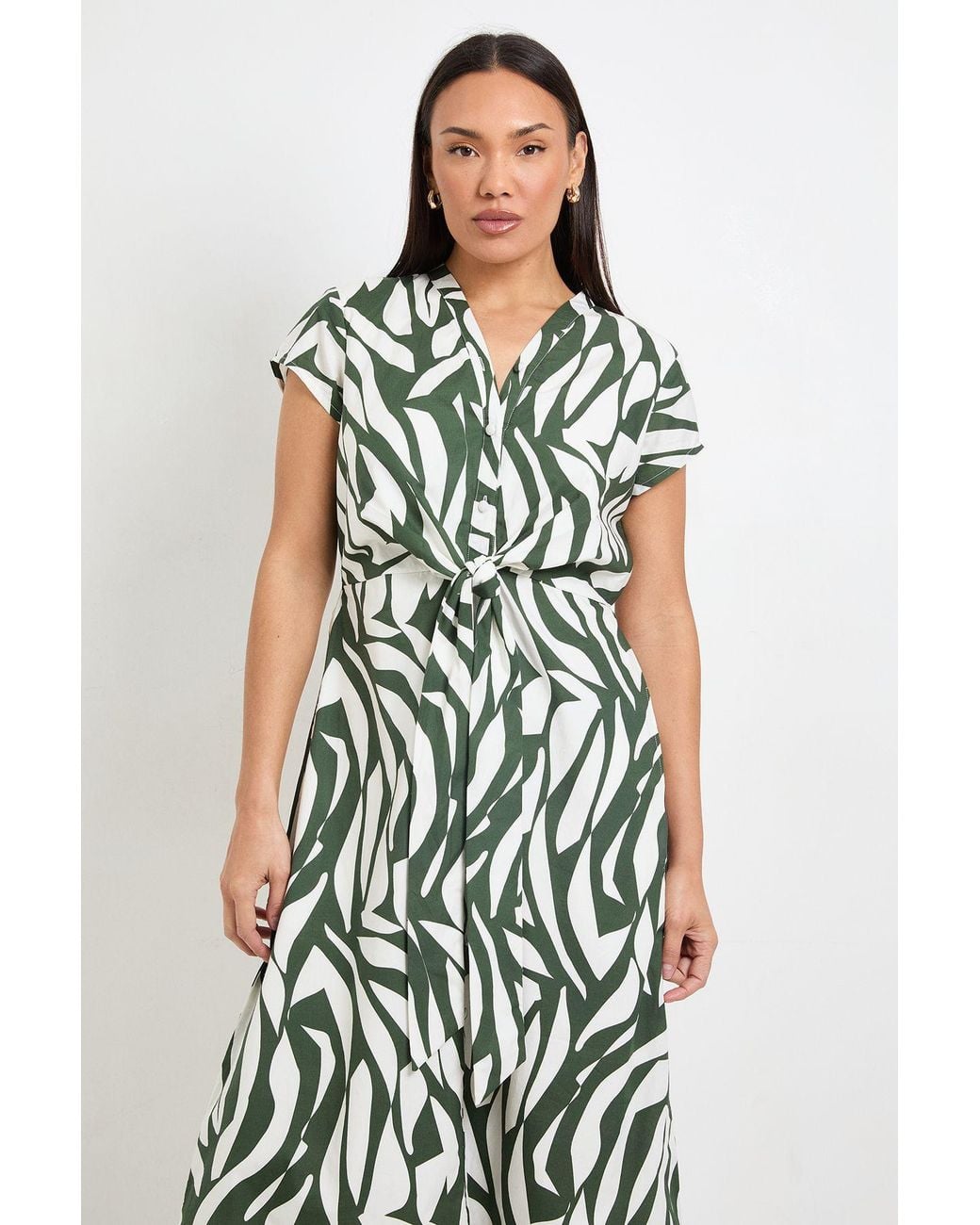 PRINCIPLES White Printed Cotton Tie Front Midi Shirt Dress