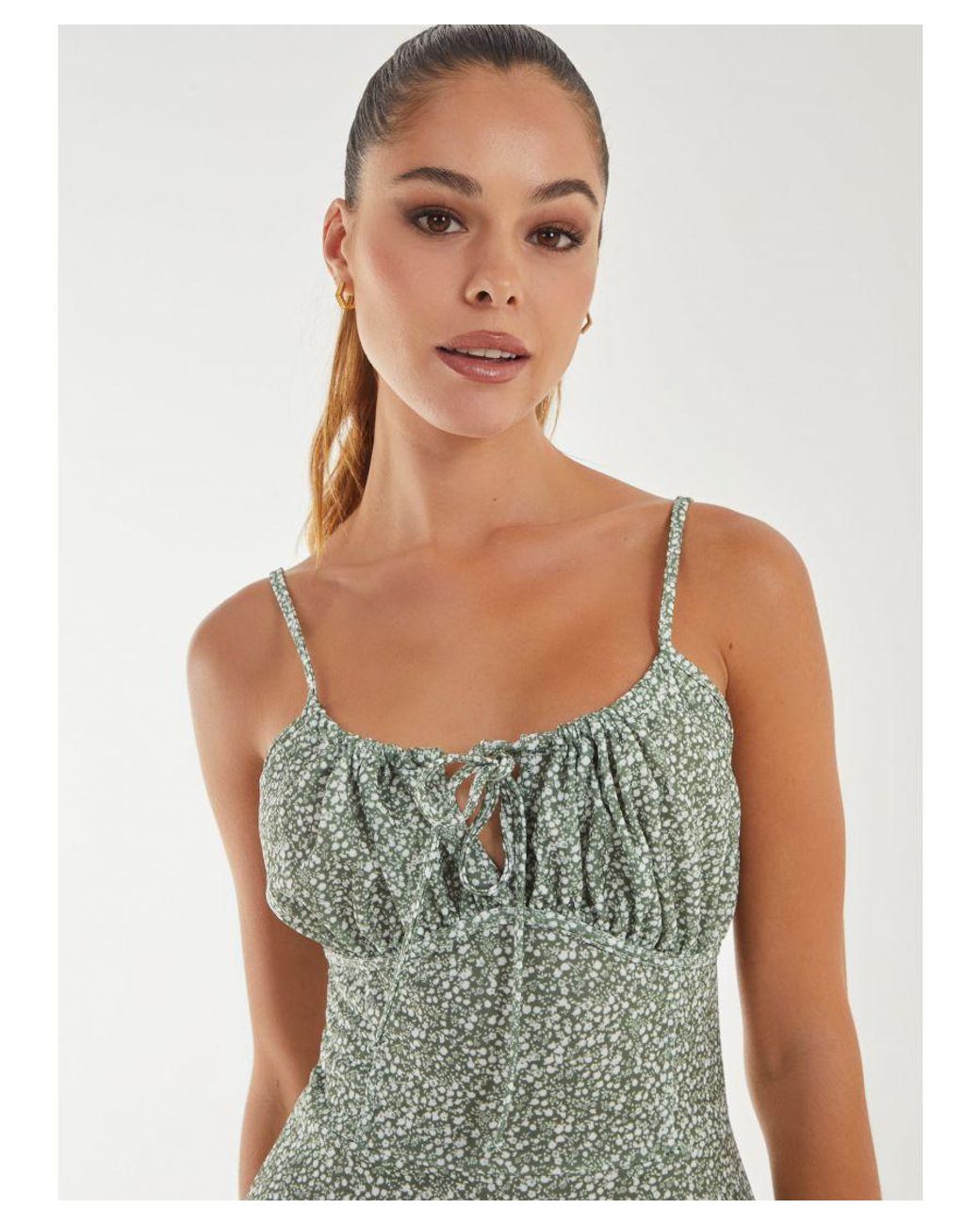 Pink Vanilla Green Ditsy Corset Detail Skater Dress