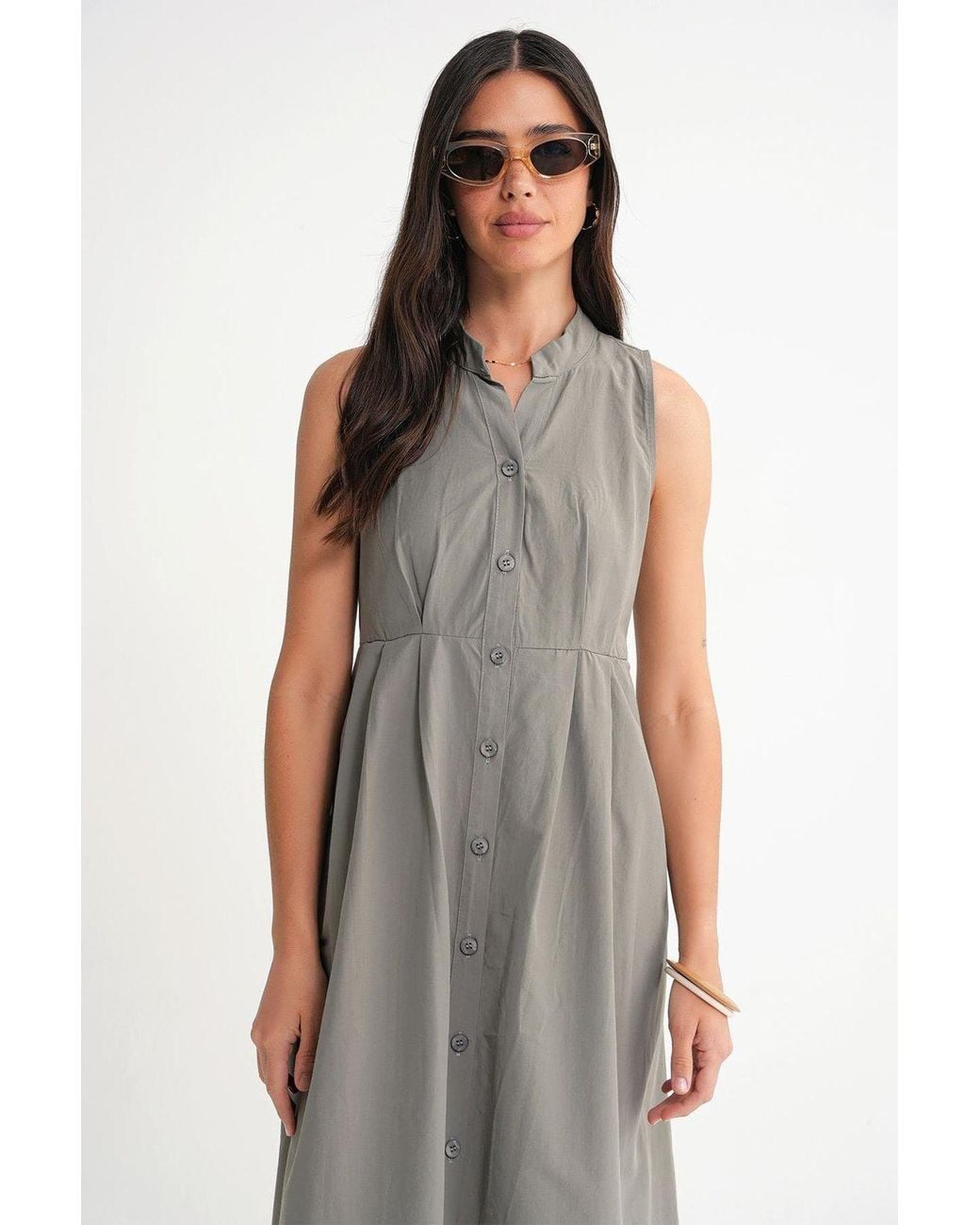 MixRay Green Buttoned Tippet Collar Maxi Dress