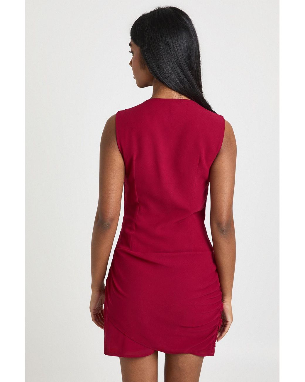 Boohoo Red Chiffon Cowl Neck Sleeveless Scarf Mini Dress