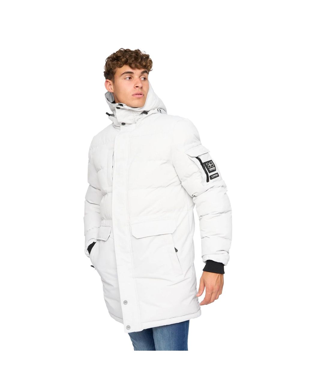 Crosshatch White Milwaka Long Padded Jacket (Putty) for men