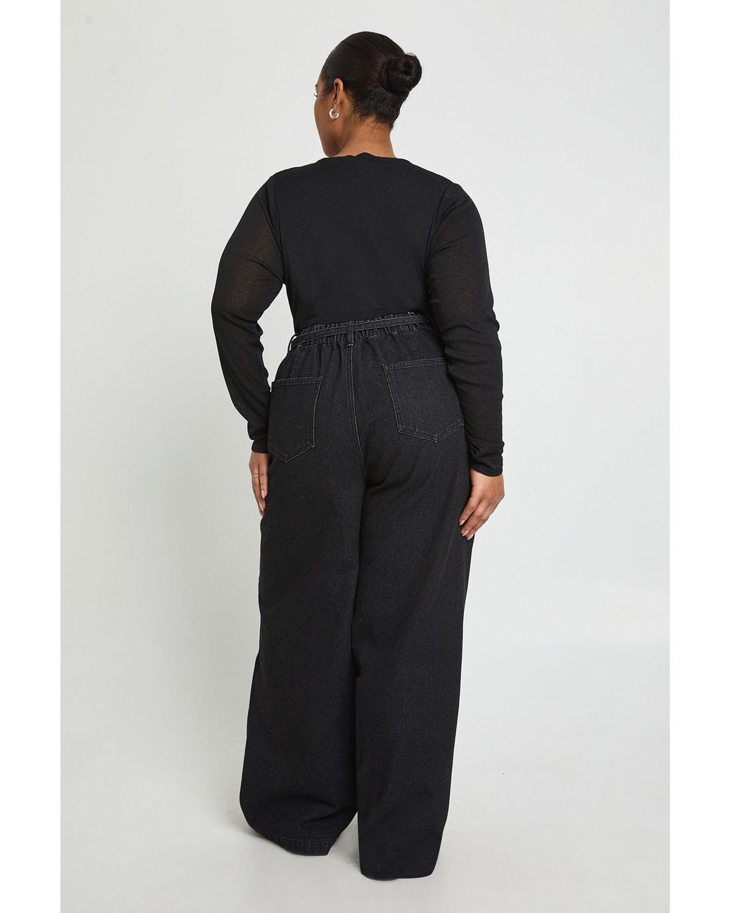 Boohoo Black Plus Elasticated Back Tie Wide Leg Jean