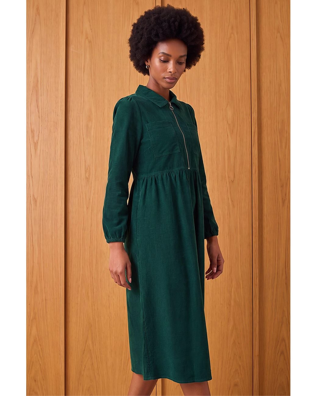 Roman Blue Corduroy Zip Detail Midi Dress