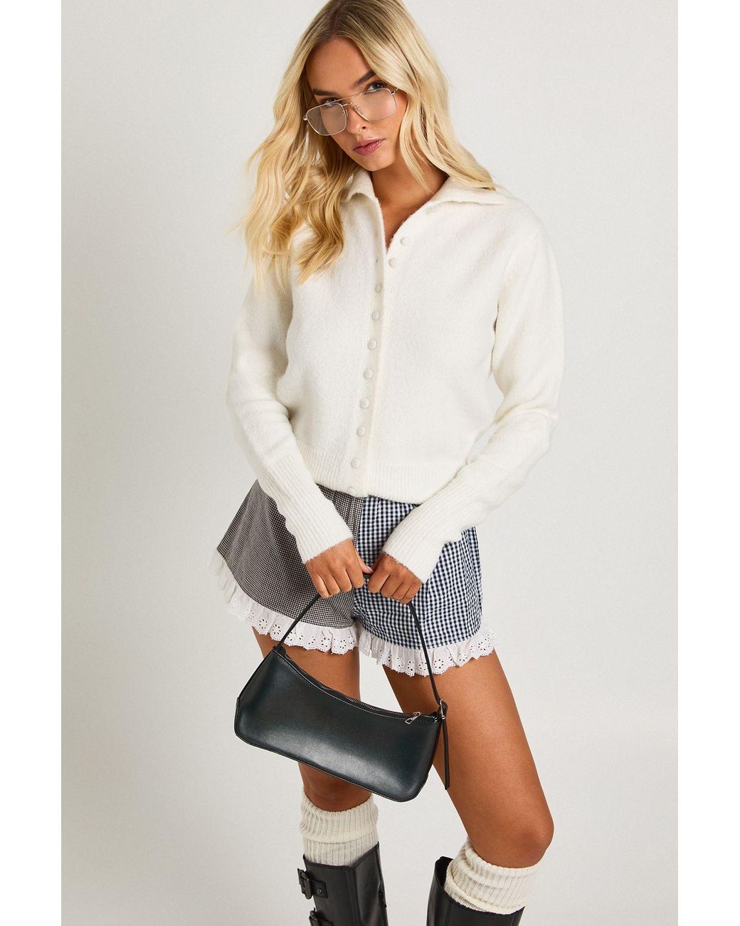 Boohoo White Supersoft Brushed Knit Button Cardigan