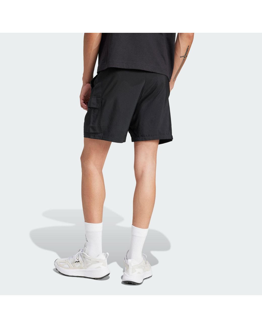 Adidas Black Essentials Small Logo Cargo Chelsea Shorts for men