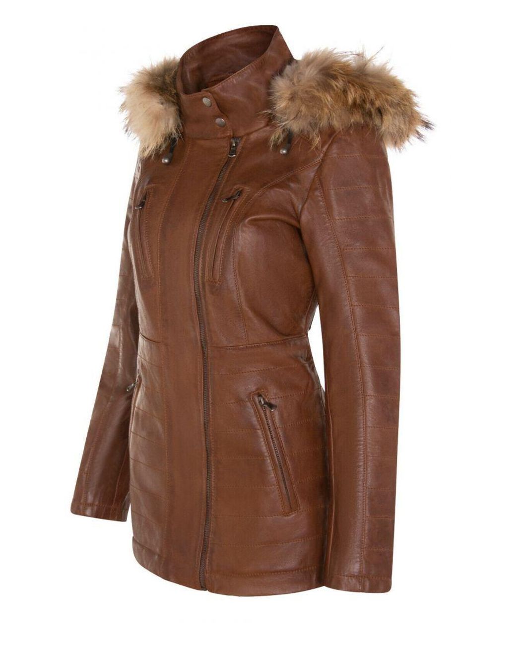Infinity Leather Brown Slim Fit Hooded Parka Jacket-Northam