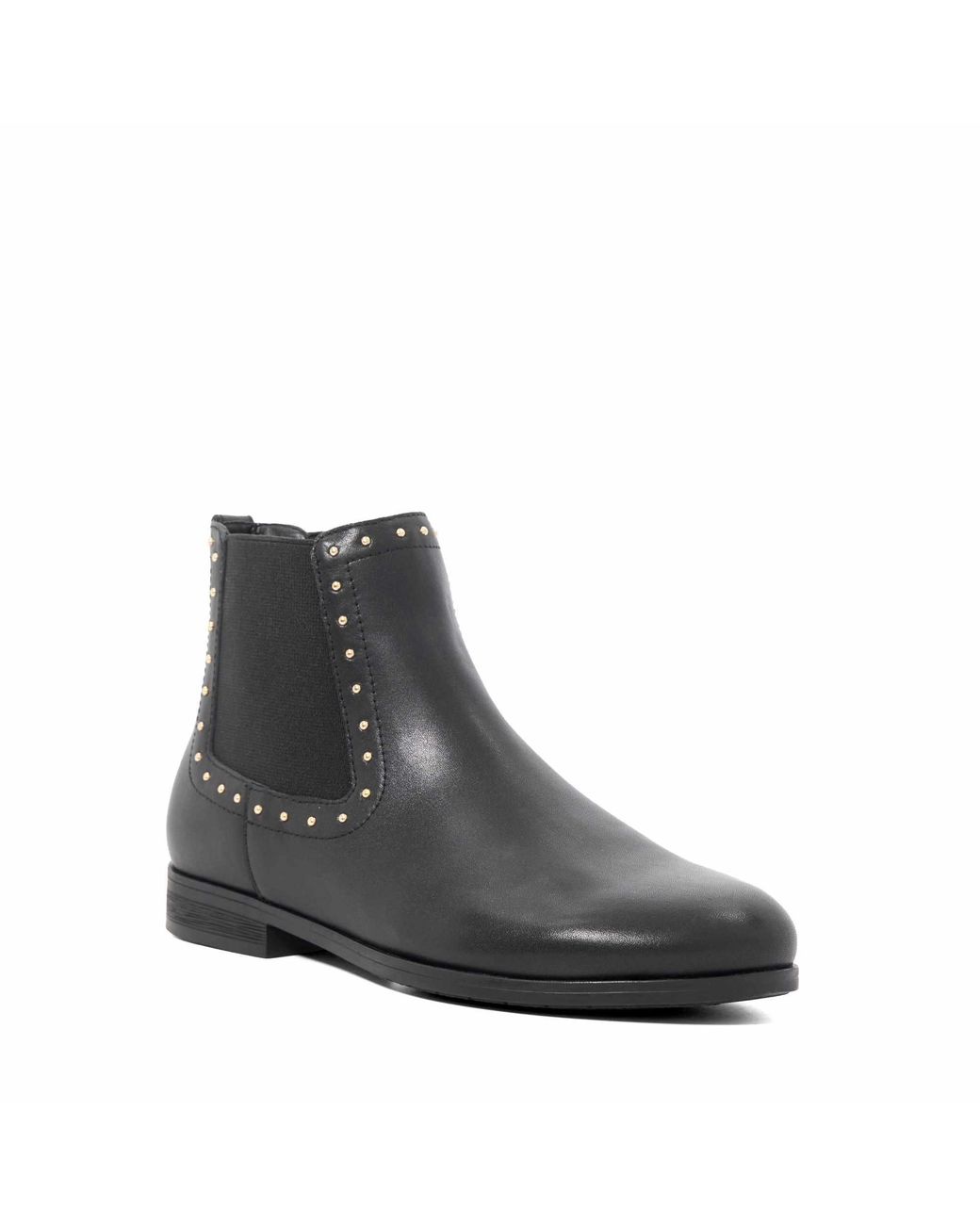 Dune Gray Pudded Leather Stud Detail Round Toe Ankle Boots