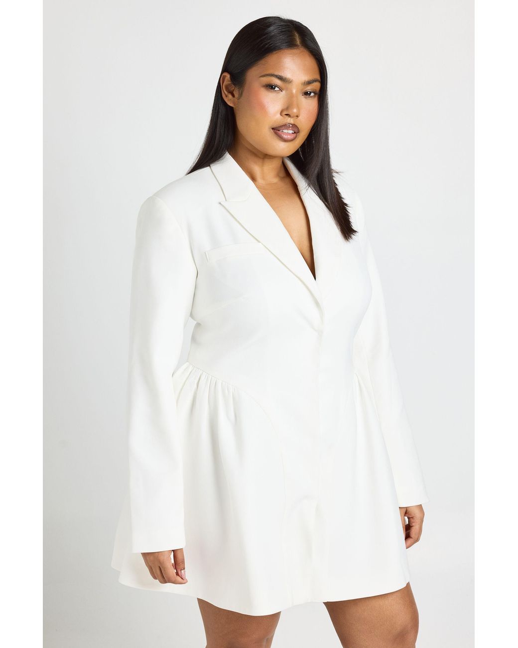 Boohoo White Plus Skater Skirt Blazer Dress