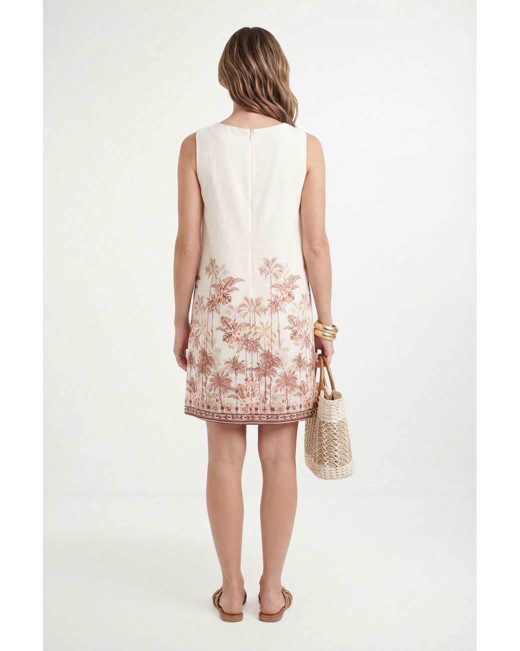Wallis Natural Petite Palm Print Sleeveless Shift Dress