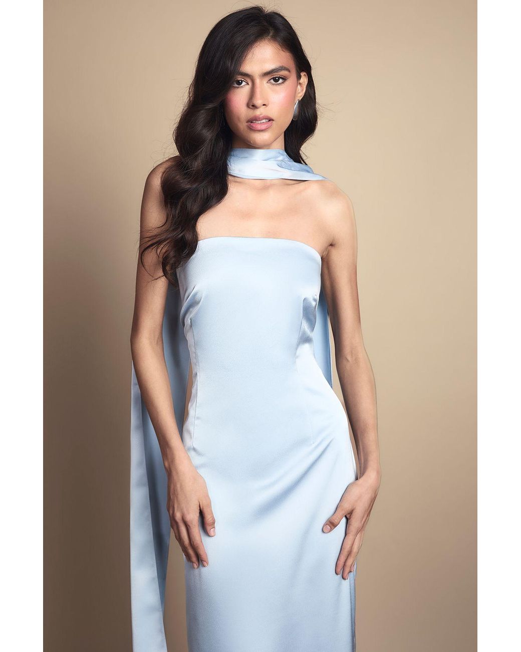 Oasis Natural Bandeau Satin Bridesmaid Maxi Dress With Scarf
