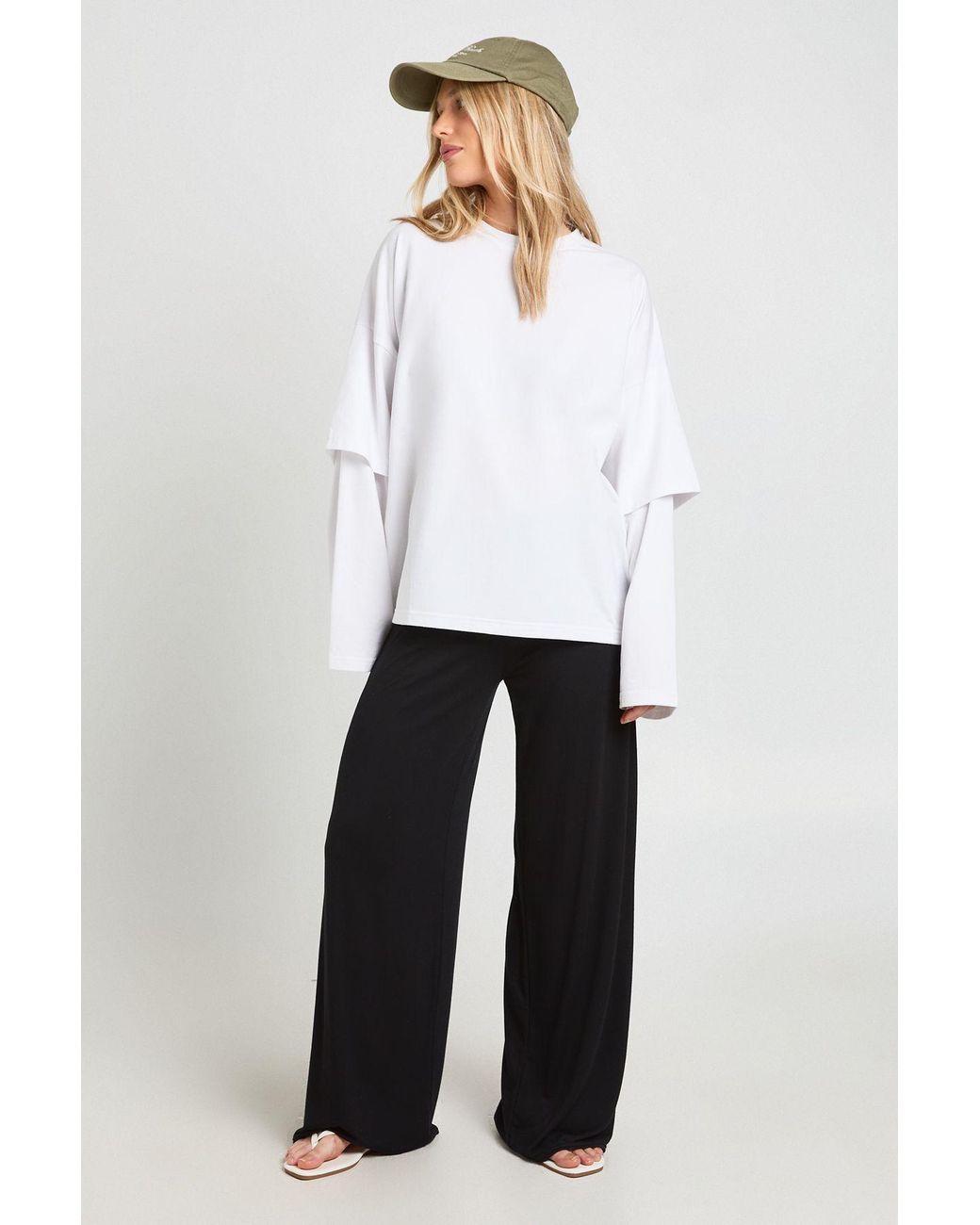 Boohoo White Petite Everyday Jersey Wide Leg Trouser