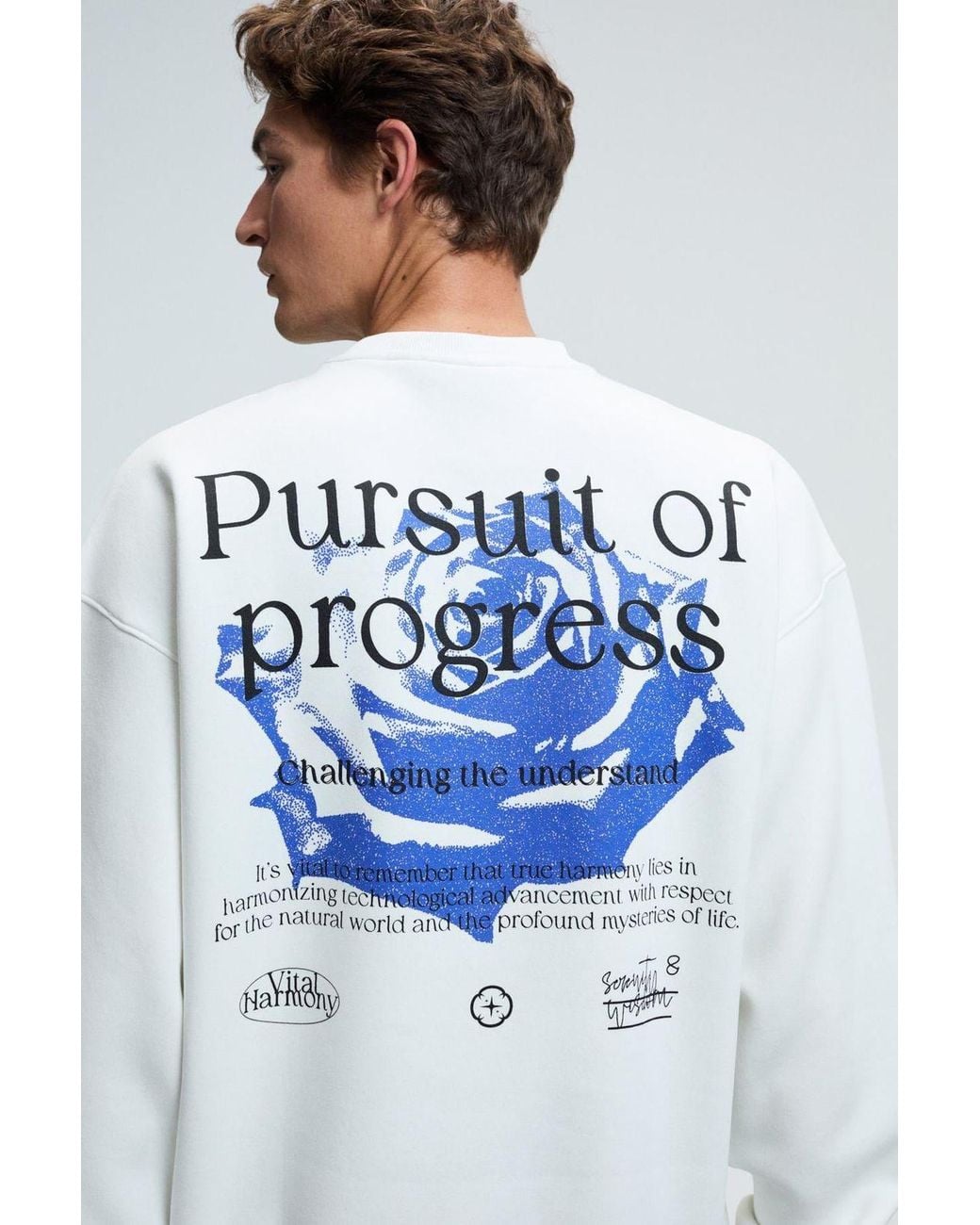 Grimelange Blue Printed Crew Neck Sweatshirt for men