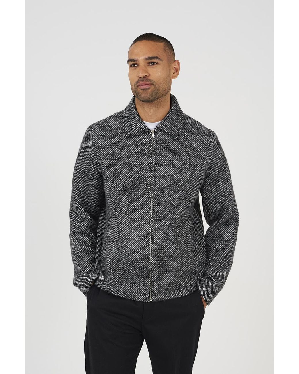 Brave Soul Gray Wool-Look Harrington Jacket for men