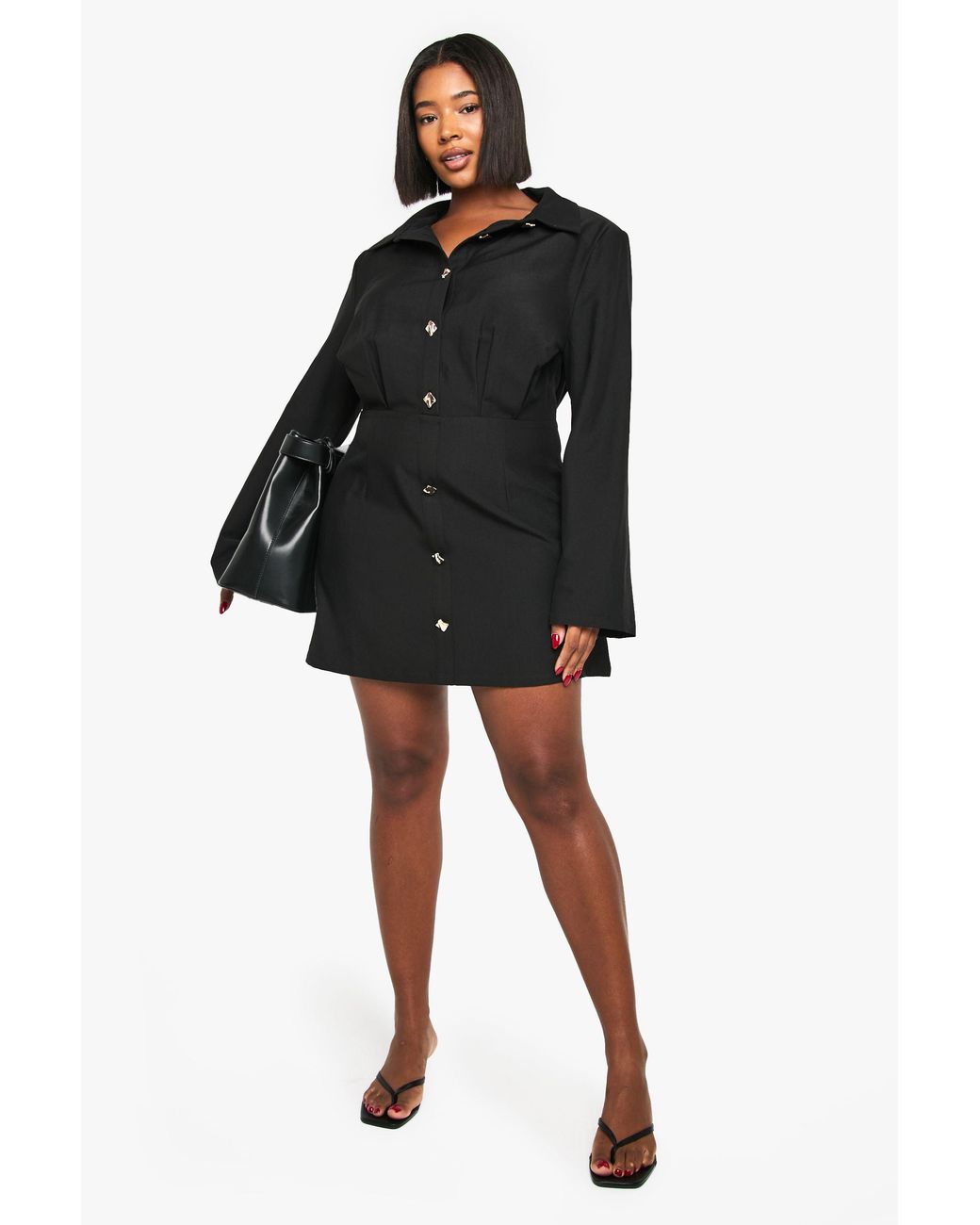 Boohoo Black Plus Button Shift Shirt Dress