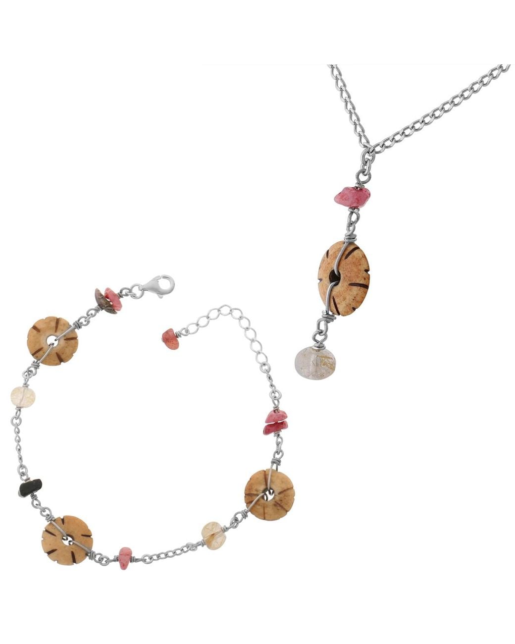 Orphelia Metallic 925 Sterling Set: Bracelet + Necklace
