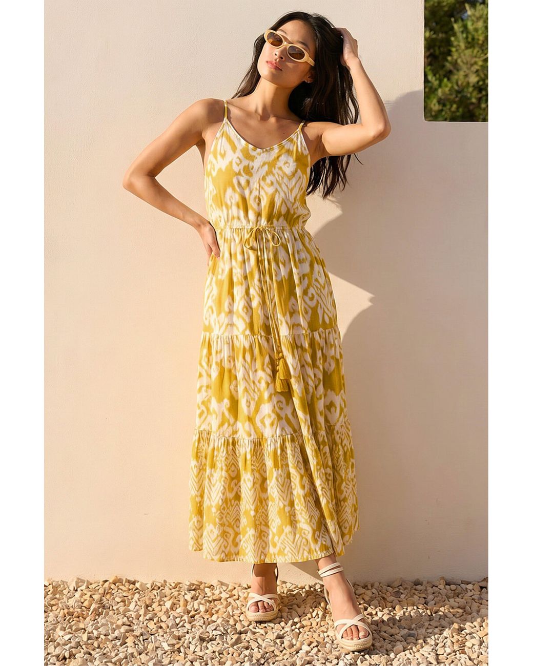 Roman Yellow Petite Abstract Strappy Dress